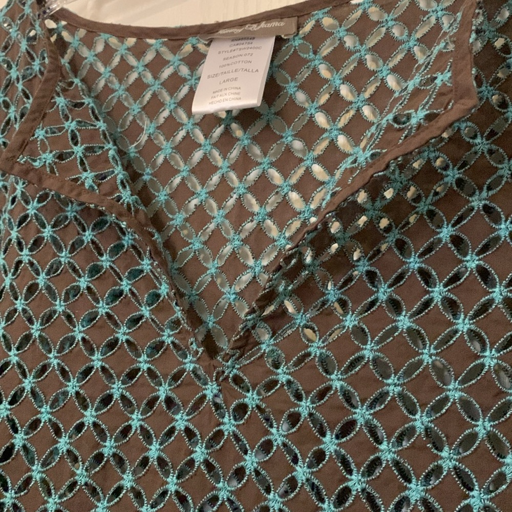 Sz L Tommy Bahama Brown and Teal Geometric summer pool party vacay Dress used - Picture 12 of 17
